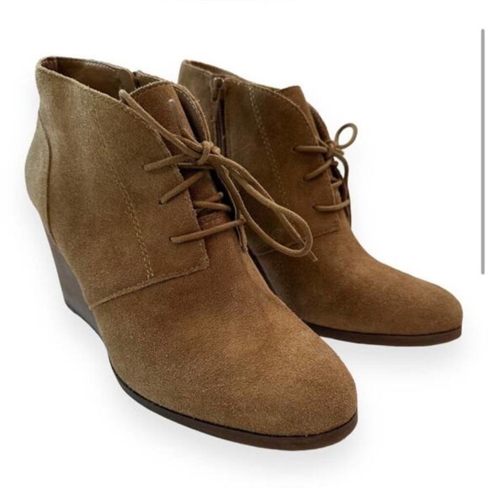 Lucky Brand Brown Tan Suede Wedge Ankle Booties Lace Up‎ Women's 9.5